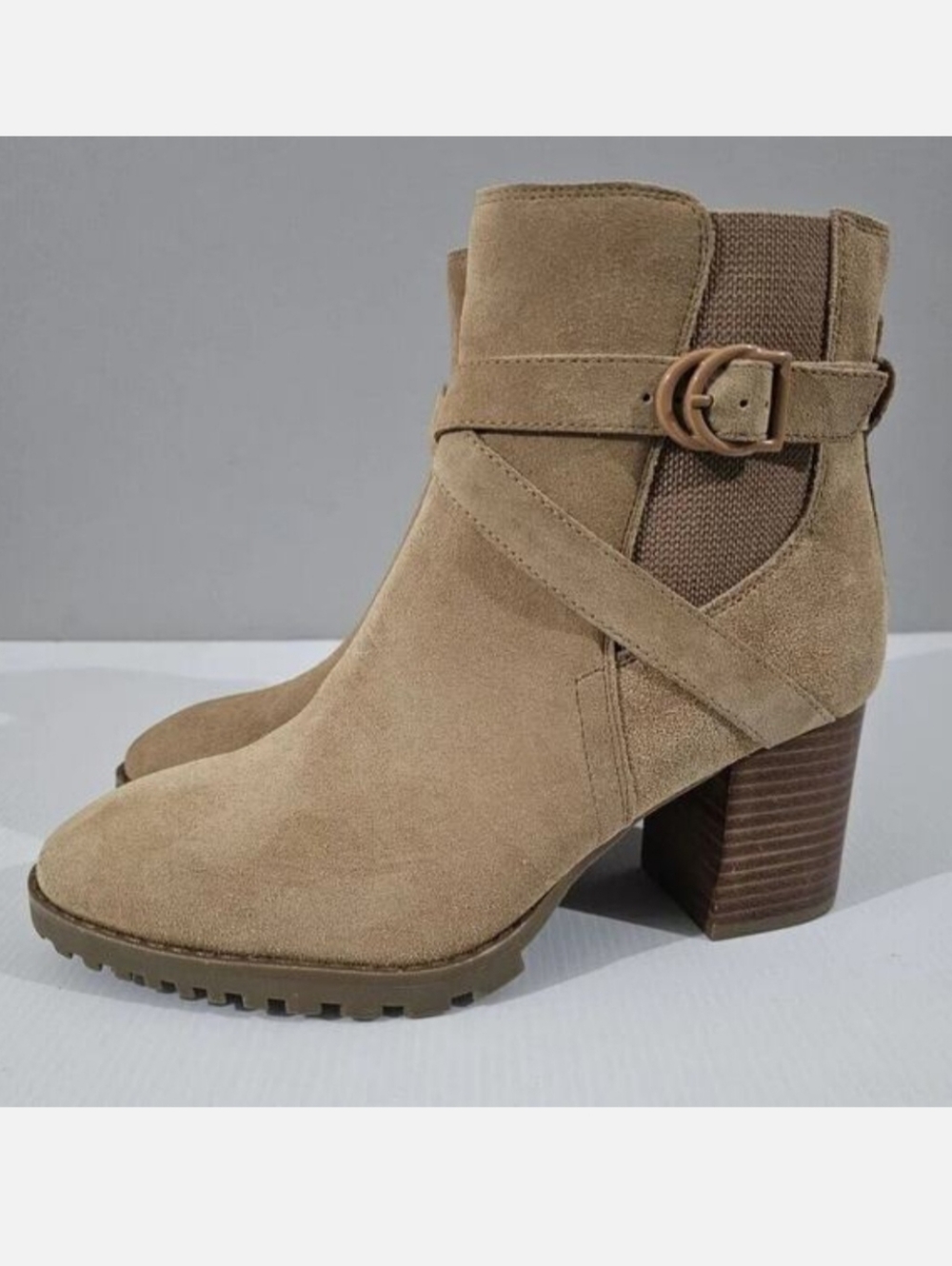 Blondo Tamzin Ankle Boot Womens 9 Tan Suede Waterproof Block Heel Buckle NEW